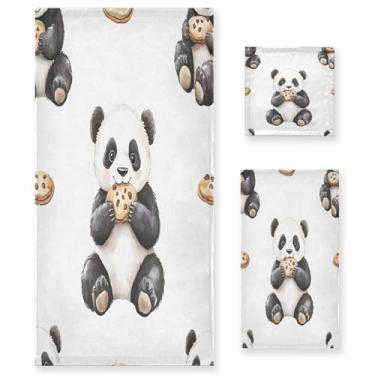 Imagem de xigua Lindo conjunto de toalhas de banheiro panda absorvente macio 3 peças toalha de banho toalha de mão toalhas decorativas para banheiro, academia, hotel, praia, piscina