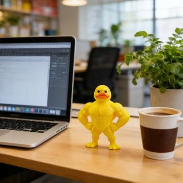 Imagem de Estatuetas colecionáveis de pato musculoso amarelo impresso em 3D, presente para decoração executiva de escritório em casa