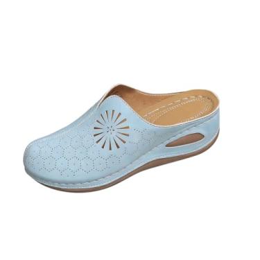 Imagem de Sandálias femininas de verão baotou com metade inferior grossa salto plataforma sapatos casuais confortáveis para uso ao ar livre, Azul-claro celeste, 36