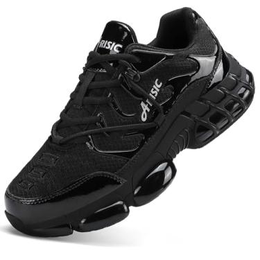 Imagem de KCVTD Tênis feminino com bico de aço, para segurança, trabalho, leve, antiderrapante, confortável, bico composto, antiderrapante, casual, tênis de caminhada, Preto, 9.5 Women/8 Men