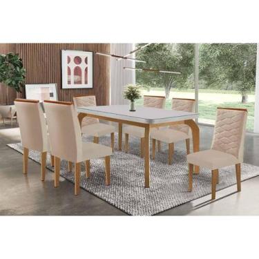 Imagem de Sala Jantar Mesa Londrina Tampo c/ Vidro Curvo 180cm+6 Cadeiras Maldiv