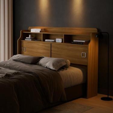 Imagem de Cabeceira Box Casal 1,40 Jessica Com Prateleira Nicho e Porta de Corre