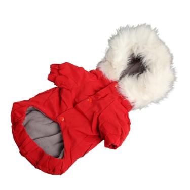 Imagem de Casaco de inverno com capuz para cães, roupa com capuz para cães de algodão ao ar livre jaqueta para clima frio para cães pequenos e médios gatos vermelho (M)
