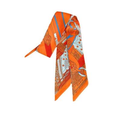 Imagem de Lenço De Seda Feminino 5x90cm Em Sarja Decorativa, Fita Para Alça De B