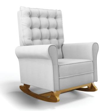 Imagem de Poltrona de Amamentação Com Balanço Manu Linho Cinza Grosso Tc187 Base de Madeira - D'Rossi