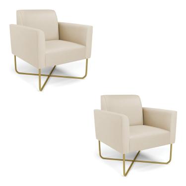Imagem de Kit 2 Poltronas Base X Industrial Dourado Marisa Corino Bege  D03 - D'Rossi