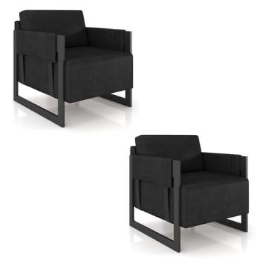 Imagem de Poltrona Decorativa Base Industrial Kit 2 Rory Sintético PU Preto K01 