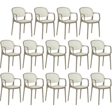 Imagem de Kit 14 Cadeiras De Jantar Roma Prática Com Braços Para Sala E Cozinha - Branco-cinza Escuro