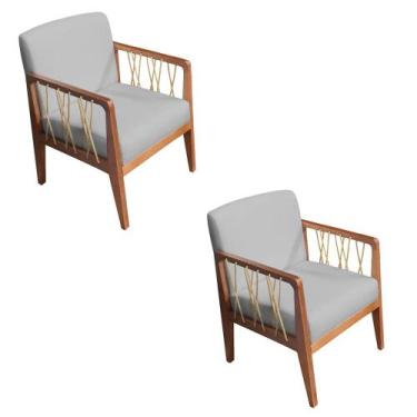 Imagem de Kit 02 Poltronas Barcelona Linho Cinza Com Corda Náutica Champagne Bas