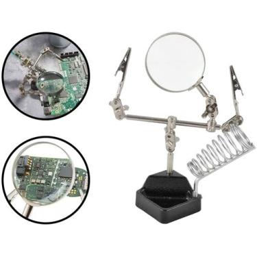 Imagem de Lupa De Aumento P/ Bancada Com Pinças Garras Articuláveis Suporte Para