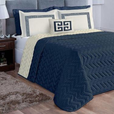 Imagem de Cobre Leito Casal Grécia Dupla Face 7 Peças Azul Marinho