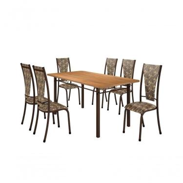 Imagem de Conjunto Mônaco 06 Cadeiras Com Base Piauí Bm Tubulares Bp Noce Oro/courino 120