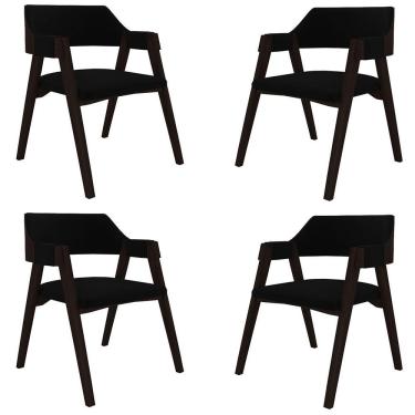 Imagem de Kit 4 Cadeiras Sala De Jantar E Jogos Carteados Madeira Maciça Poker Veludo Preto-tabaco G42 - Gran Belo