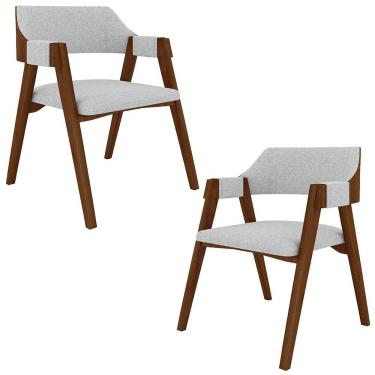 Imagem de Kit 2 Cadeiras Sala De Jantar E Jogos Carteados Madeira Maciça Poker Linho Cinza-imbuia G42 - Gran Belo