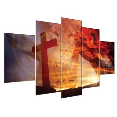 Imagem de Quadros Decorativos Sala Leão Judá Jesus Cruz Religioso Kit