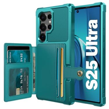 Imagem de Tcaraersing Capa para Samsung Galaxy S25 Ultra de 6,9 polegadas com suporte para cartão, compatível com suporte magnético para carro, resistente, à prova de choque, capa traseira de couro TPU macio