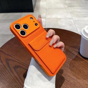 Imagem de IRTGFG Capa Carteira de Couro com Suporte e Porta-Cartões para iPhone 16e (Para iPhone 16e/Laranja)