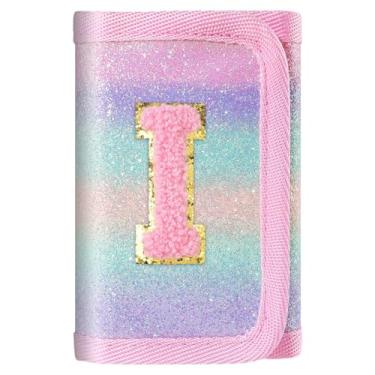 Imagem de Carteira rosa com inicial brilhante para meninas/mulheres - linda bolsa infantil, presentes de aniversário para adolescentes de 6 a 12 anos, Letra I