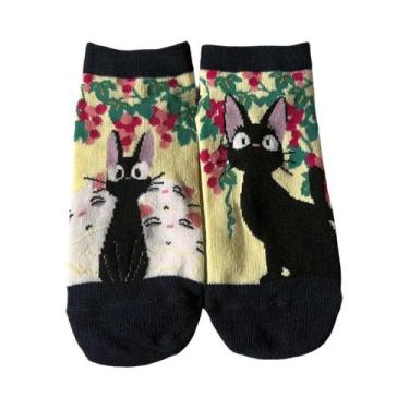 Imagem de Meias Curtas De Desenho Animado De Gato Cinza Para Meninas, Meias Fofa