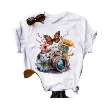 Imagem de Camiseta Feminina Harajuku Com Estampa De Árvore E Borboleta Gótica, G