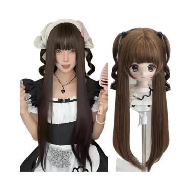 Imagem de Peruca Sintética Longa E Lisa De 24 Polegadas, Preta E Rosa, Com Rabo 