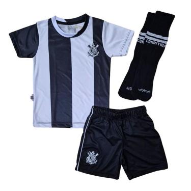 Imagem de Kit Infantil Corinthians Uniforme Jogo Listrado II Oficial