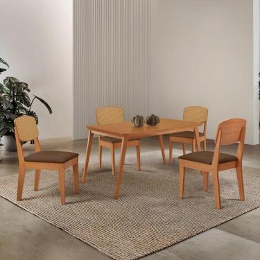 Imagem de Mesa De Jantar Copper 120cm Tampo Mdf Laminado 4 Cadeiras Veludo Marrom/naturalle/naturalle