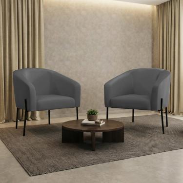 Imagem de Poltrona Sala Decorativa Kit 2 Stella Pé de Aço Preto Sintético Grafite D03 - D'Rossi