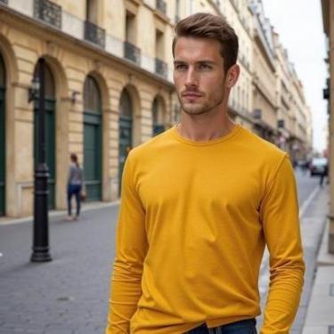 Imagem de Camiseta De Frio Manga Longa Masculina Colorida Sortidas-Masculino