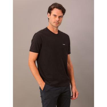 Imagem de Camiseta Masculina Slim Minimalista Flamê Calvin Klein - Preto-Masculino