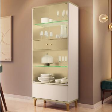 Imagem de Cristaleira Portas De Vidro Com Led 76cm Delux Off/champanhe H01 - Mpozenato