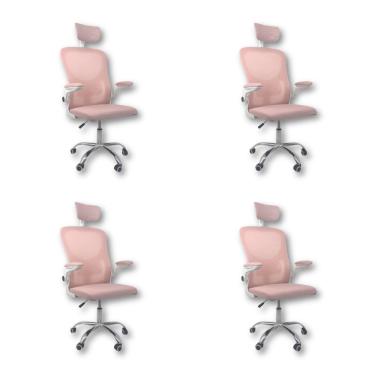 Imagem de Kit 4 Cadeiras De Escritório Diretor Oficial Vegas Com Apoio Rosa E Branco