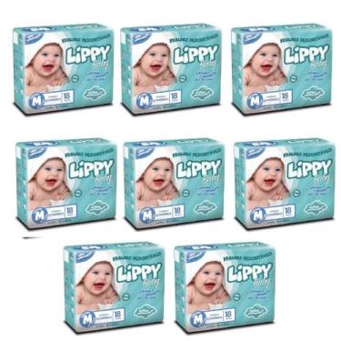 Imagem de Kit 8 pacotes fraldas infantis com 18 tiras lippy baby - m - total 144