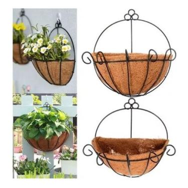 Imagem de Kit 6 Meio Vaso 35cm Parede De Ferro Com Fibra Coco Meia Lua - Huada