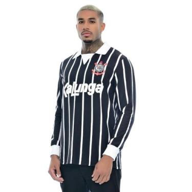 Imagem de Camisa Corinthians Kalunga 1990 Retrô Manga Longa - Coimbra, P, Preto,