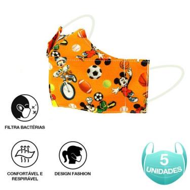 Imagem de Máscaras de Tecido 3D Lavável Mickey Mouse Laranja 5 Unidade - Máscara