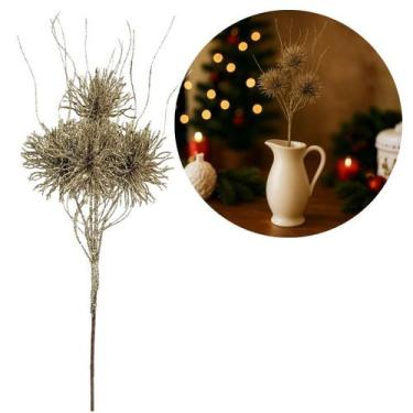 Imagem de Galho Natalino Haste 4 Buchinhos Glitter Champanhe Prime 46cm x 15cm -