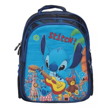 Imagem de Mochila Bolsa Infantil Stitch Costas Juvenil 3 Bolsos - Plike