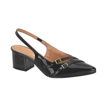 Imagem de Sapato Sling Back Salto Grosso Vizzano 1220366 Feminino , Preto verniz
