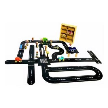 Imagem de Brinquedo Pista Carrinho Infantil Educativo Madeira Cidade Pista Educa