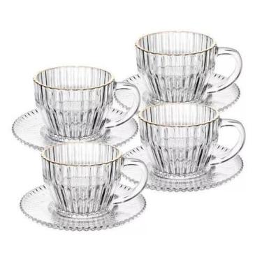 Imagem de Conjunto 4 Xícaras de Café Transparente com Fio de Ouro 110ml - WOLFF