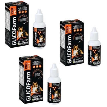 Imagem de Kit 3un Suplemento Cães-Gatos-Aves GlicoFarm Pro Pet 30ml - Biofarm