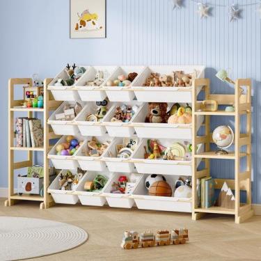 Imagem de Organizador de Brinquedos EXPERLAM de Madeira com 6 Prateleiras e 16 C