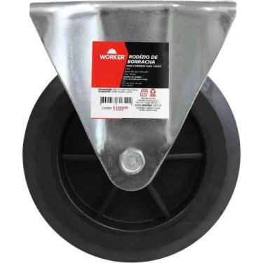 Imagem de Rodízio de Borracha 4 Carrinho de Carga 70kg Base Fixa Preto Worker