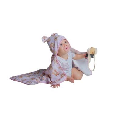 Imagem de Toalha de banho infantil bebê estampada com Capuz e Orelhinha - algodã