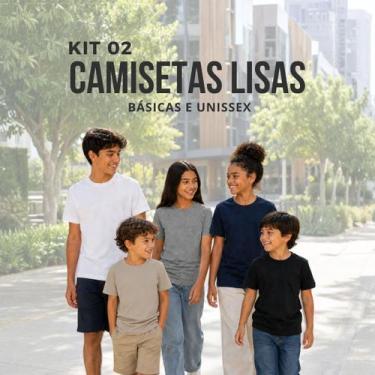 Imagem de Camiseta Infantil Juvenil Lisa Kit 2 menino menina 4 ao 16 unissex bas