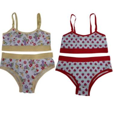 Imagem de Kit 5 Conjuntos Lingerie Infantil Top Calcinha Menina Moça, Sortido, G