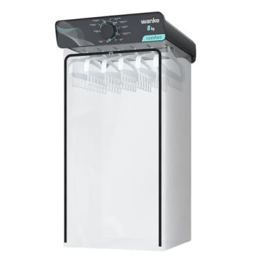 Imagem de Secadora de Roupas de Parede Wanke Comfort 8kg 220V Grafite com 8 Programas de Secagem, Timer até 120 Min, Painel Inclinado e 6 Cabides Multifuncionais