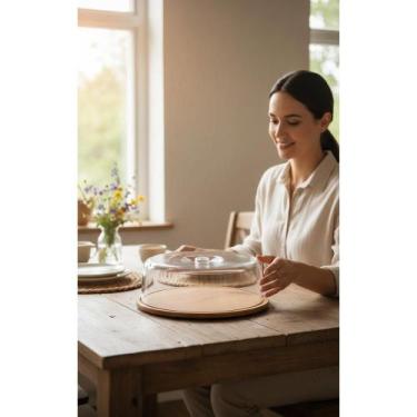 Imagem de Porta Bolo Bambu Natural C/ Tampa Acrílico 28cm - Congratulations Stor