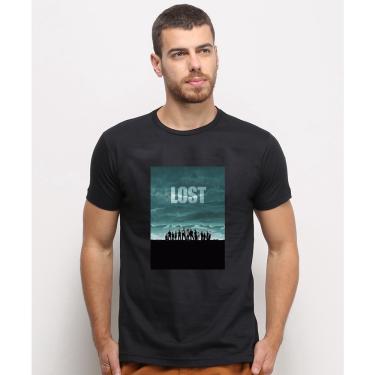 Imagem de Camiseta masculina Preta algodao Capa Serie de TV Famosa Lost